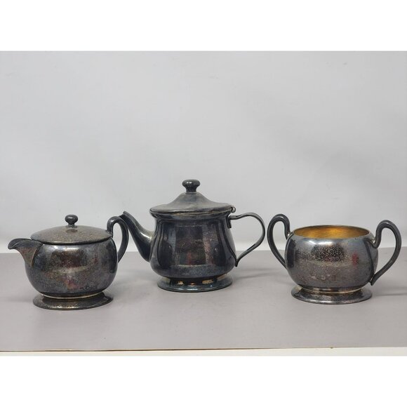 Vintage Silver Plated Tea Set With‎ Creamer & Sugar Bowl Silver On Copper - Picture 1 of 16